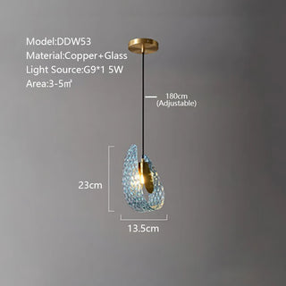 Camilla - Blue Patterned Glass Gold Body Crystal Hanging Chandelier