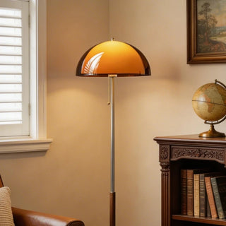 Caldren dark brown acrylic E27 floor lamp with wood-grain style base for living room