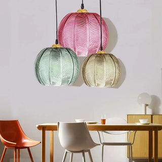 Rubik - Glass Leaf Pattern Round Coloured Shade Hanging Pendant Ceiling Light