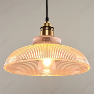 Freya - American Vintage Stripe Patterned Glass Round Pendant Ceiling Light
