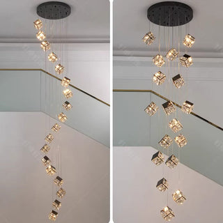 Abby - Crystal Square Box Gold Ceiling Chandelier