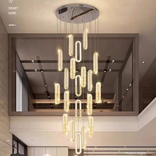 Celene - Crystal Glass Multi Head Gold Oval Ring Hanging Ceiling Light Chandelier