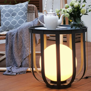 Vellora Art Deco outdoor garden floor lamp with warm white lighting for courtyard and patio