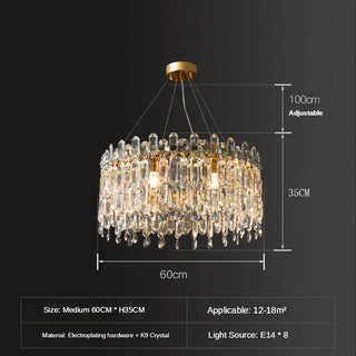 Kristy - Round Crystal Patterned Glass Chandelier