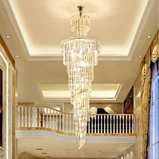 Decker - Long Crystal Tiered Fixed Hanging Ceiling Light Chandelier