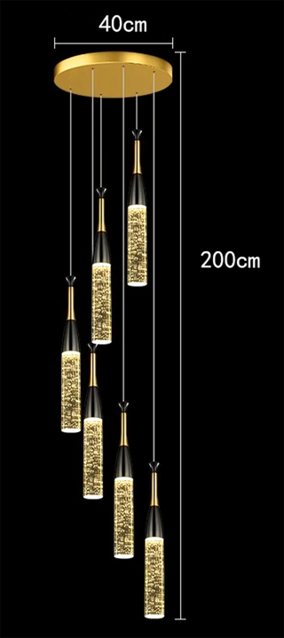 Aaron - Modern Hanging Black & Gold Teardrop Tube Sparkle Chandelier