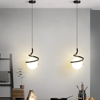 Lembe - Glass LED Ball Swirl Pendant Ceiling Light