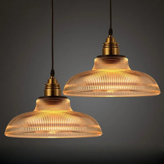 Freya - American Vintage Stripe Patterned Glass Round Pendant Ceiling Light