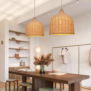 Hamam - Rattan Woven Perforated Dome Bamboo Hanging Pendant Ceiling Light