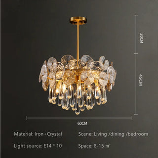 Albela - Patterned Glass Teardrop Crystal Glass Ceiling Light Gold Chandelier
