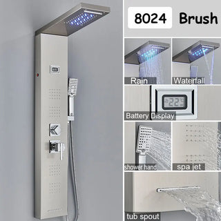 Evander - Bathroom Faucet Hot & Cold Rainfall Mixer Bathroom Shower Panel with LED Light
