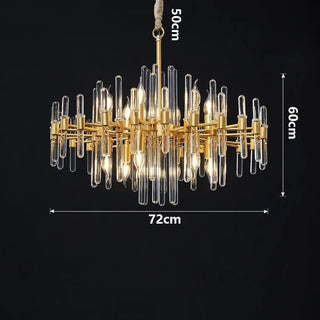 Swan - Glass Crystal Tubes Round Gold Ceiling Chandelier