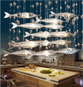 Aqua - Hanging Silver Flying Fish Ceiling Chandelier