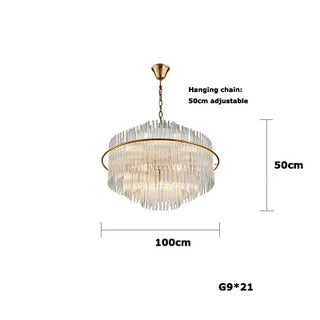 Russle - Gold Tiered Tube Glass Crystal Round Oval Ceiling Light Chandelier