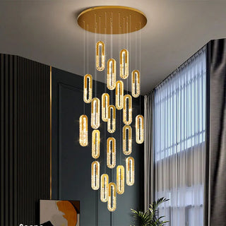 Celene - Crystal Glass Multi Head Gold Oval Ring Hanging Ceiling Light Chandelier