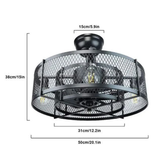 Buston - Industrial Cage Ceiling Fan Light with Remote Control