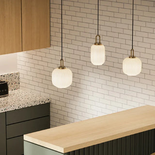Katrina - Squashed Round Patterned Glass Shade Gold Pendant Ceiling Light