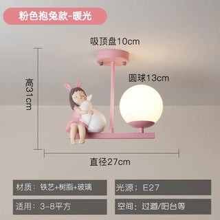 Sharell - Children's Cartoon Pink Sitting Girl Ceiling Light