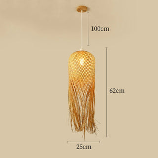 Samra - Natural Bamboo Wicker Rattan Tassel Hanging Pendant Ceiling Light