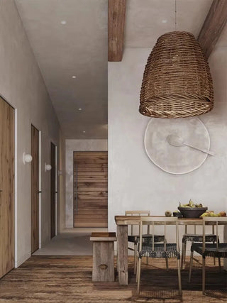 Lascano - Natural Handmade Rattan Shade Round Pendant Ceiling Light