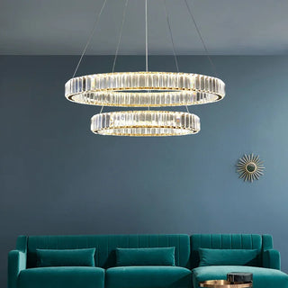 Tabrizi - Crystal Oval Chrome Glass Hanging Ceiling Light Chandelier