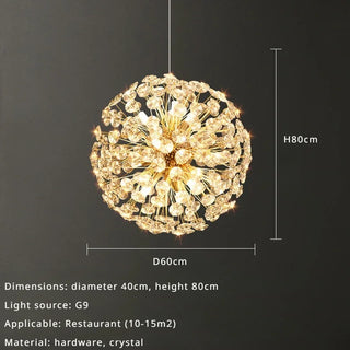 Orhan - Glass Dandelion Gold Frame Round Clear Crystal Ceiling Light Chandelier