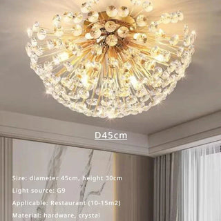 Orhan - Glass Dandelion Gold Frame Round Clear Crystal Ceiling Light Chandelier