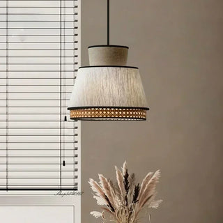 Cambria -  Vintage Hand Knitted Cloth Rattan Pendant Light