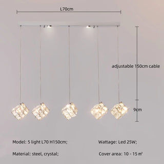 Celeste - Modern Statement Multi Head Chrome Square Crystal Spiral Chandelier