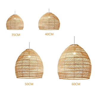 Doha - Natural Bamboo Striped Layered Hanging Pendant Ceiling Light