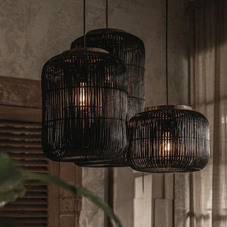 Nora - Retro Rattan Squashed Round Ceiling Light