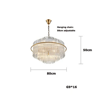 Russle - Gold Tiered Tube Glass Crystal Round Oval Ceiling Light Chandelier