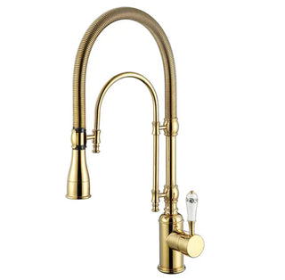 Dorene - Gold Brass Porcelain Pull Down Dual Mixer Kitchen Tap