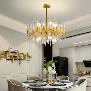 Swan - Glass Crystal Tubes Round Gold Ceiling Chandelier