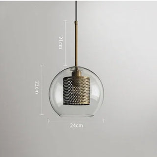 Hesselberg - Round Glass Metal Mesh Caged Bulb Hanging Pendant Ceiling Light