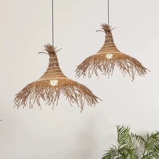 Suzette - Nordic Retro Rattan Weaving Straw Hat Chandelier Hanging Lamp Fixture