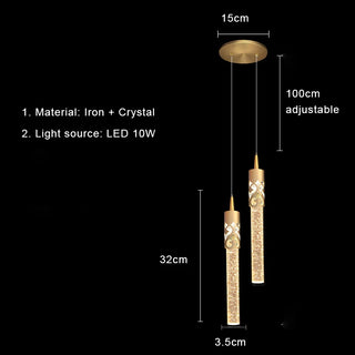 Thunder - K9 Gold Crystal Hanging Tube Chandelier