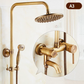 Malaney - Brass Antique Wall Mounted Dual Handle Shower Set