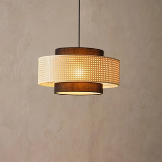 Kheesa - Layered Perforated Woven Cylindrical Hanging Pendant Ceiling Light