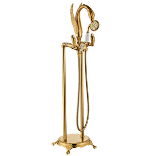 Corella - Freestanding Floor Gold Swan Bathtub Tap with Handheld Shower