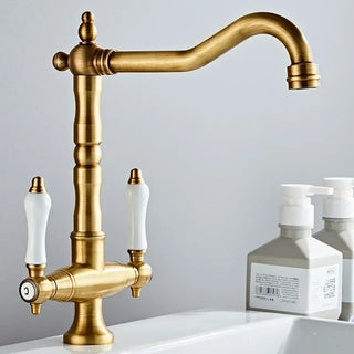 Kain - Dual Handle Antique Brass Kitchen Tap