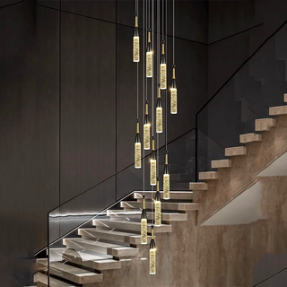 Aaron - Modern Hanging Black & Gold Teardrop Tube Sparkle Chandelier