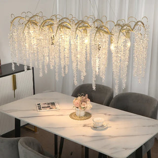 Elysia - Gold Hanging Rectangle Crystal Tassel Ceiling Chandelier