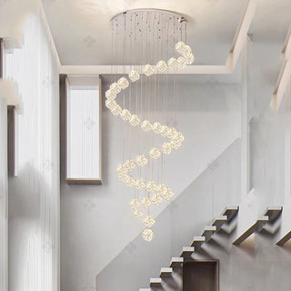 Celeste - Modern Statement Multi Head Chrome Square Crystal Spiral Chandelier