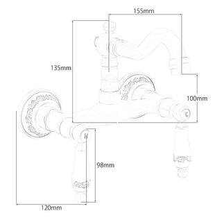 Christal - Retro Ceramic Double Handle Wall Mounted Mixer Kitchen Tap
