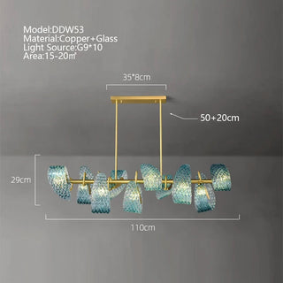 Camilla - Blue Patterned Glass Gold Body Crystal Hanging Chandelier