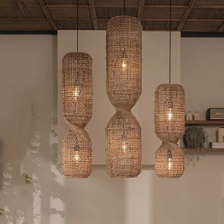 Aramis - Rattan Wicker Twisted Long Pendant Ceiling Light