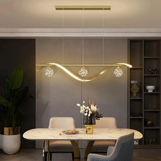Meera - Modern Gold Wave Multi Ball Cord Ceiling Light Chandelier