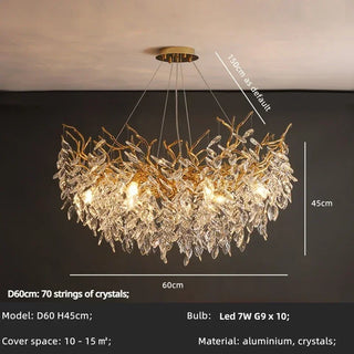 Aureaflora - Gold Tree Hanging Crystal Petal Ceiling Light Chandelier