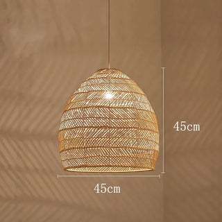Doha - Natural Bamboo Striped Layered Hanging Pendant Ceiling Light